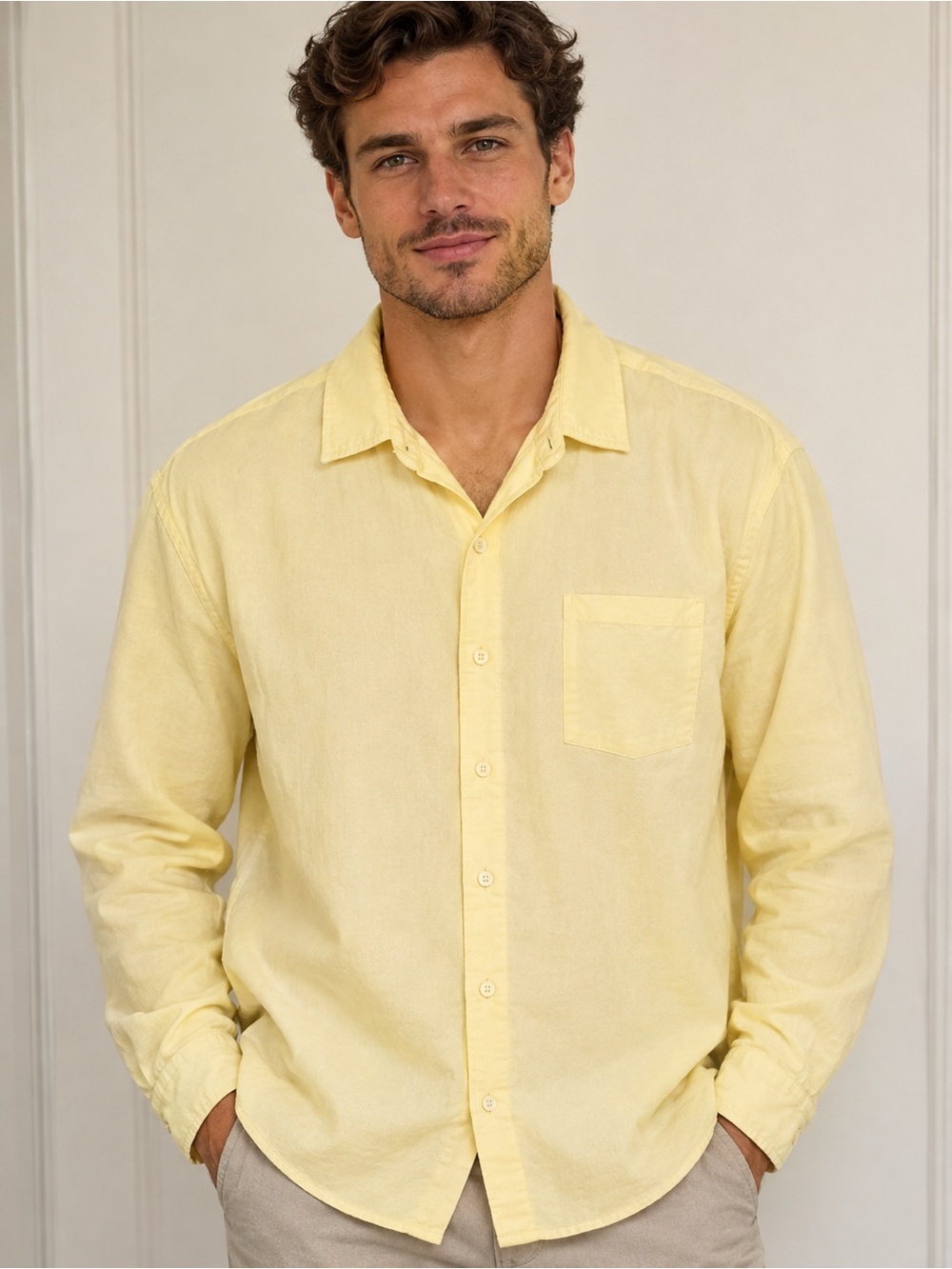 Urban Outfitters Pale Yellow Casual Button-Down Shirt